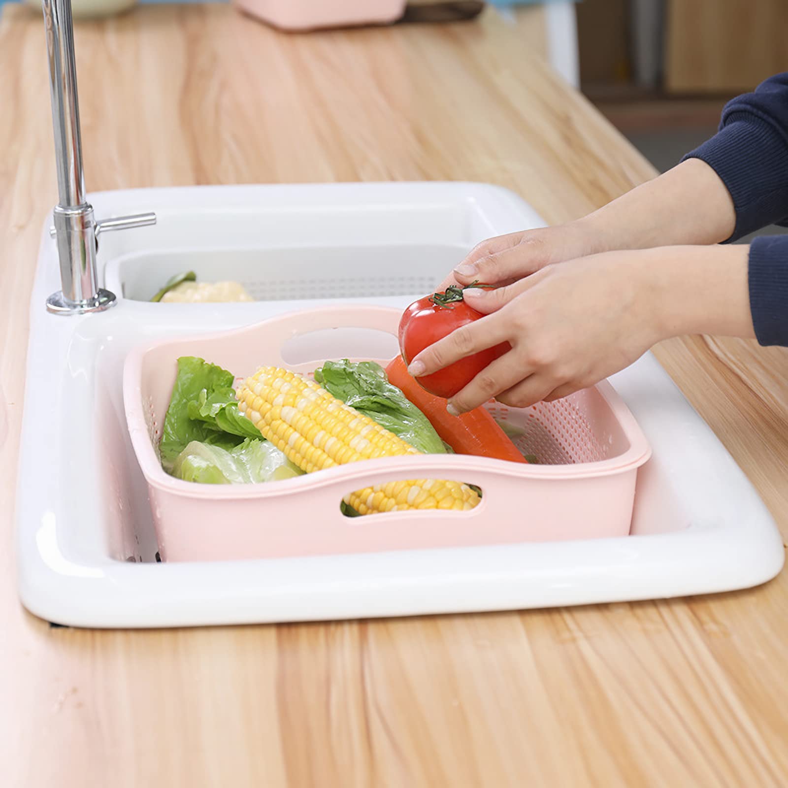 Kosz do mycia kuchenny odpływ sitko - wielofunkcyjny plastikowy durszlak, duże sitko kuchenne, kosz na sitko 29,5 cm