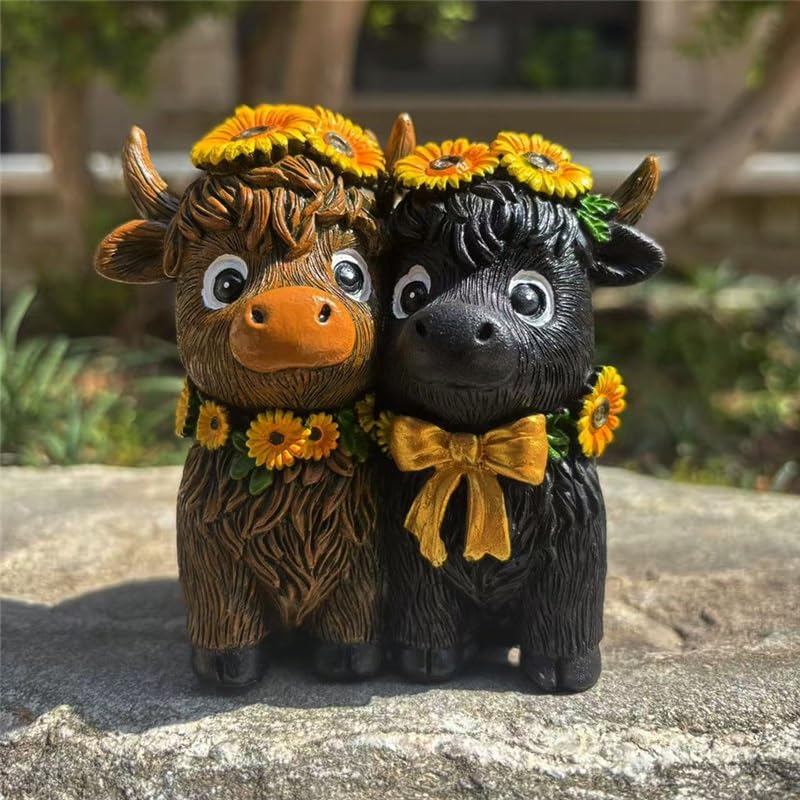Décoration ferme vache des Highlands couple romantique fleur