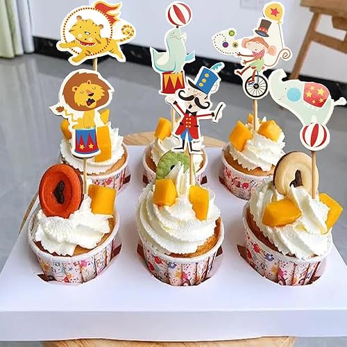 Miniatura 3 de Decoraciones para cupcakes de circo, 24 piezas de decoraciones de carnaval para cupcakes, decoraciones de fiesta temática de circo, decoraciones de