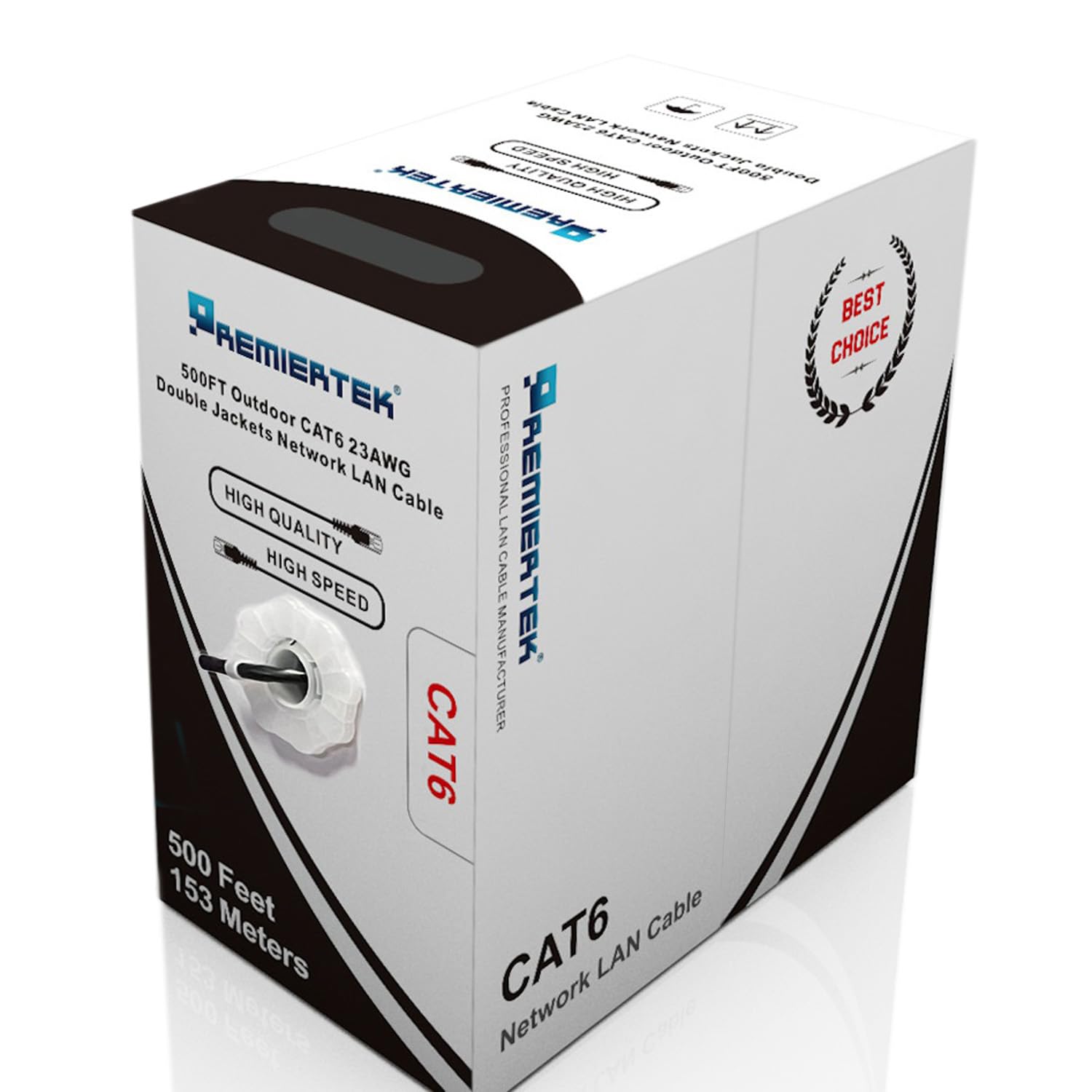 PREMIERTEK Outdoor F/UTP 23AWG CCA CAT6 500FT Nero