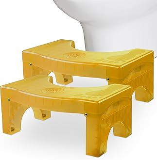 2Pack Foldable Toilet Poop Stool, 7" Heavy Duty Non-Slip Bathroom Foot Stool, Yellow Curved Portable Size Fits Various Toilets