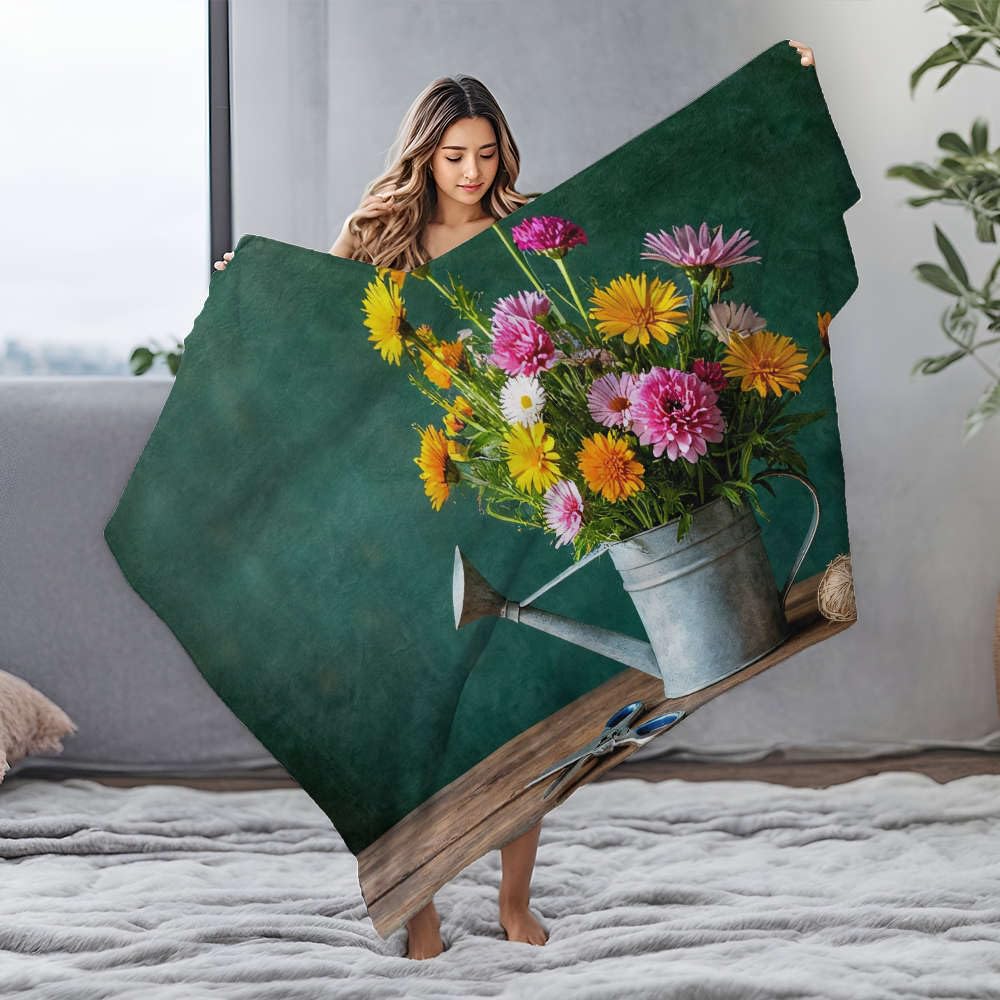 Couverture en flanelle personnalisée haut de gamme avec motif arrosoir fleuri