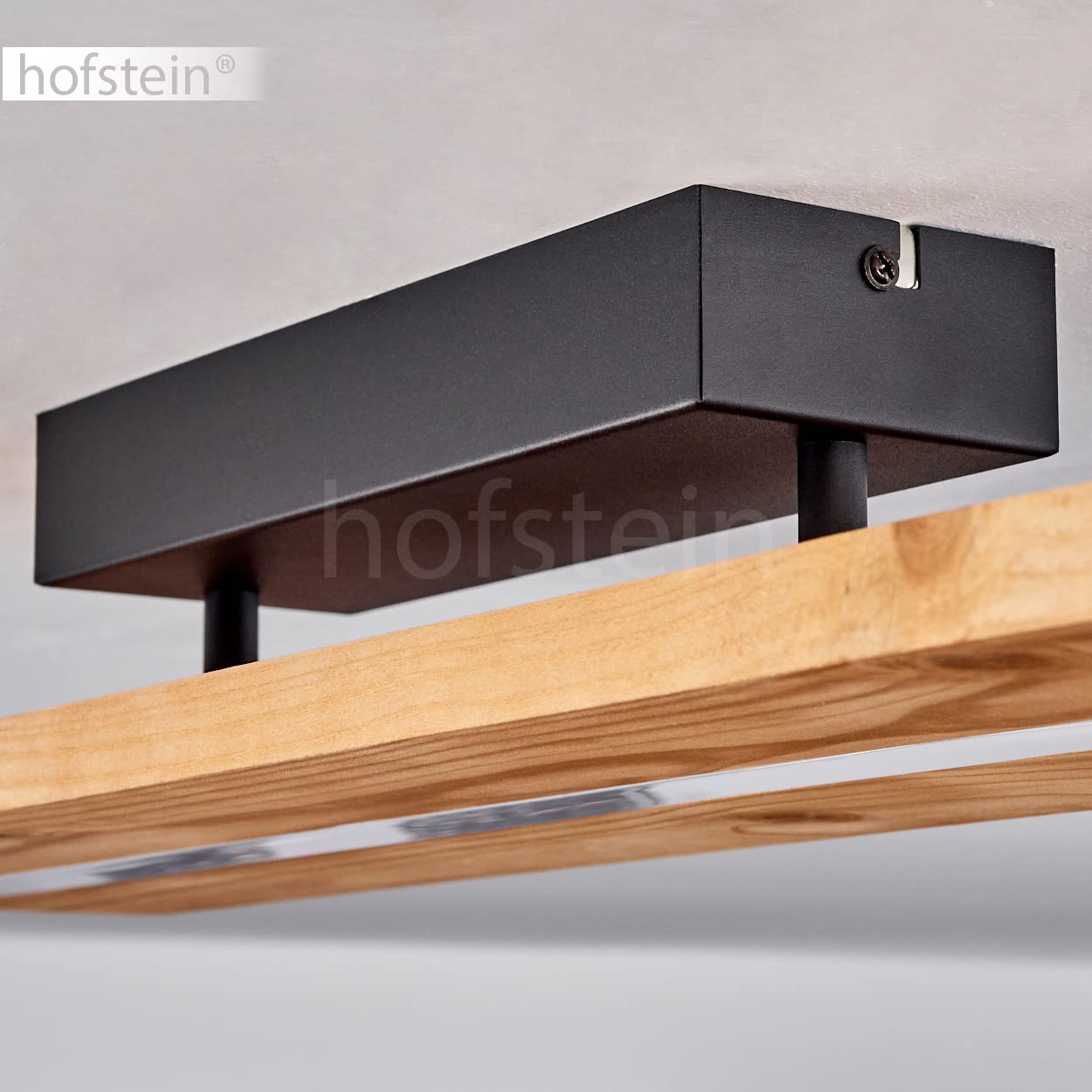 hofstein Lámpara de techo LED Adak, lámpara de techo regulable de metal/madera/plástico en negro/naturaleza/blanco, Lámpara con pantalla de madera, LED 15,5 vatios, 1750 lumen, 3000 K