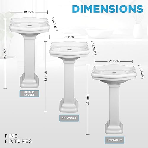 Miniatura 9 de Fine Fixtures Roosevelt - Fregadero de pedestal de baño  Fregadero de pedestal pequeño de 22 pulgadas, cerámica vítrea duradera de China con grifo