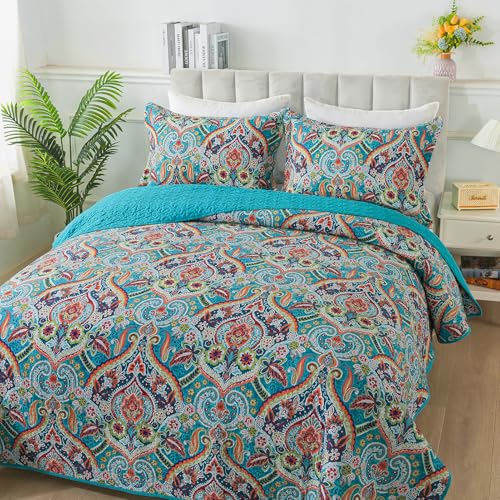 BEDIFANY Cotton Quilt King Size - Lightweight King Size Quilt Bedding Set for a Comfortable Sleep - Reversible Bedspread (98 * 106 in) with Boho Pattern, 3 Pieces