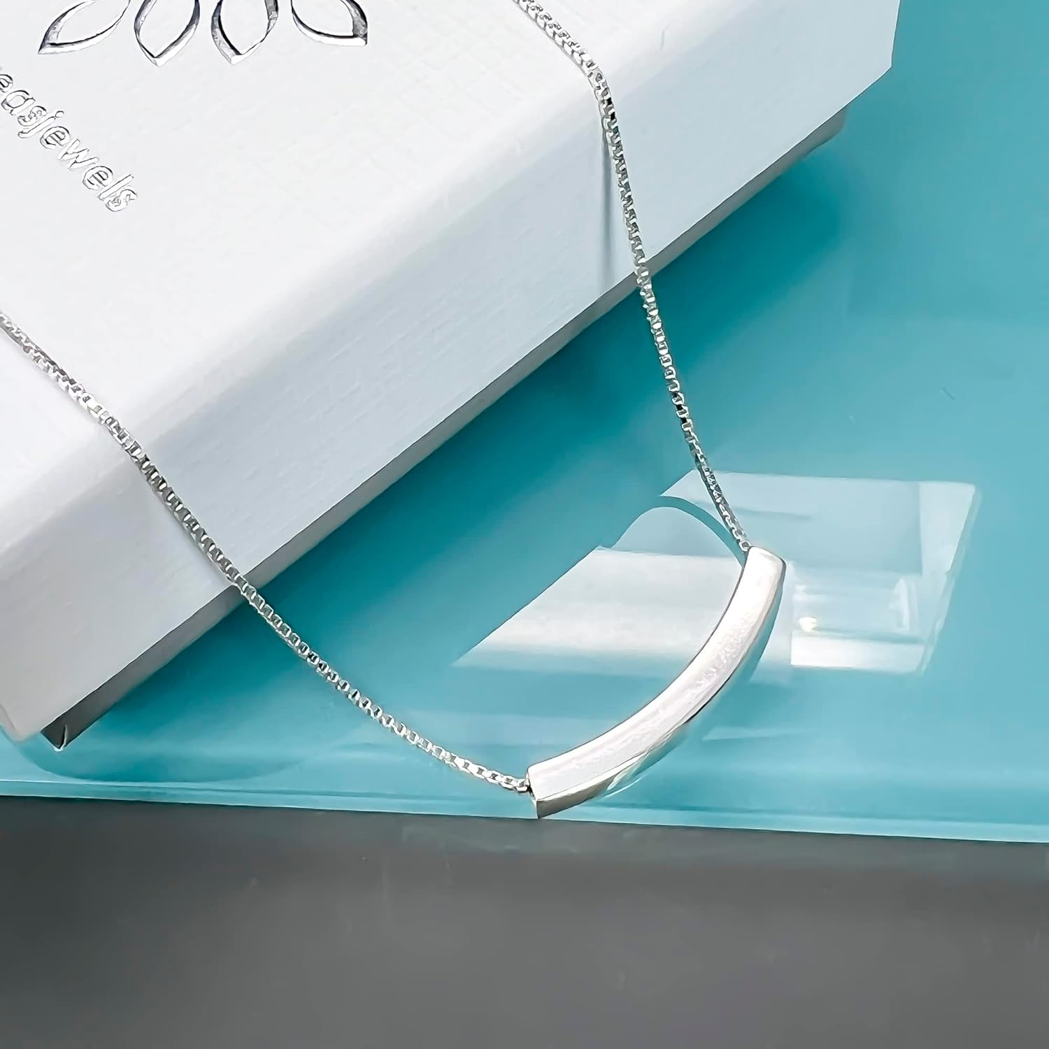Alexandreasjewels Sterling Silver Curved Tube Bar Necklace, Curved Bar Necklace for Women, Silver Balance Necklace, Layering Necklace