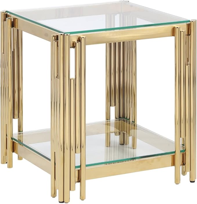 PEIHONGET 20" Wide Square Glass Side Table, Glass End Table