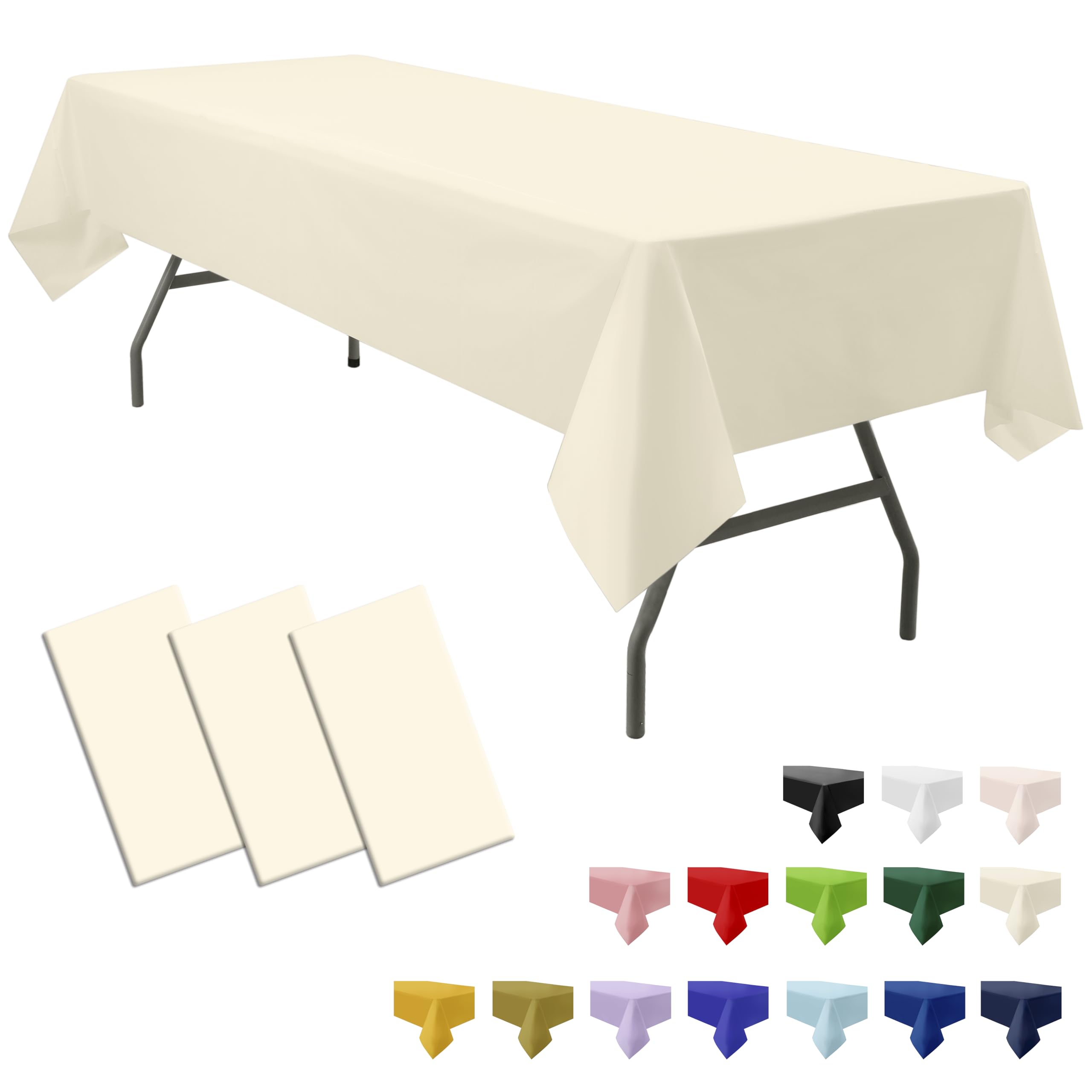 Paquete de 3 manteles desechables de plástico de alta calidad, color marfil, 54 x 108 pulgadas, manteles rectangulares de PEVA para fiestas, cumpleaños, bodas, compromisos, despedidas de