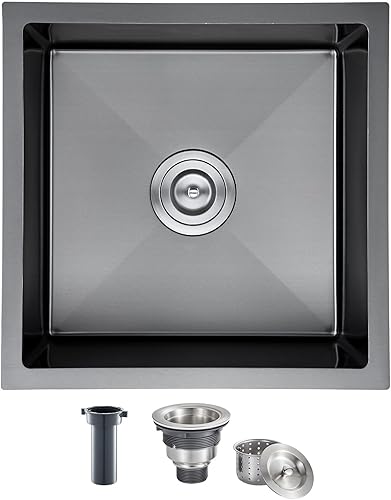 Vista 25 de MENATT Fregadero de cocina de 20 pulgadas, acero inoxidable SUS304 hecho a mano, fregadero de cocina con colador de fregadero (cepillado), 20 x 16 x