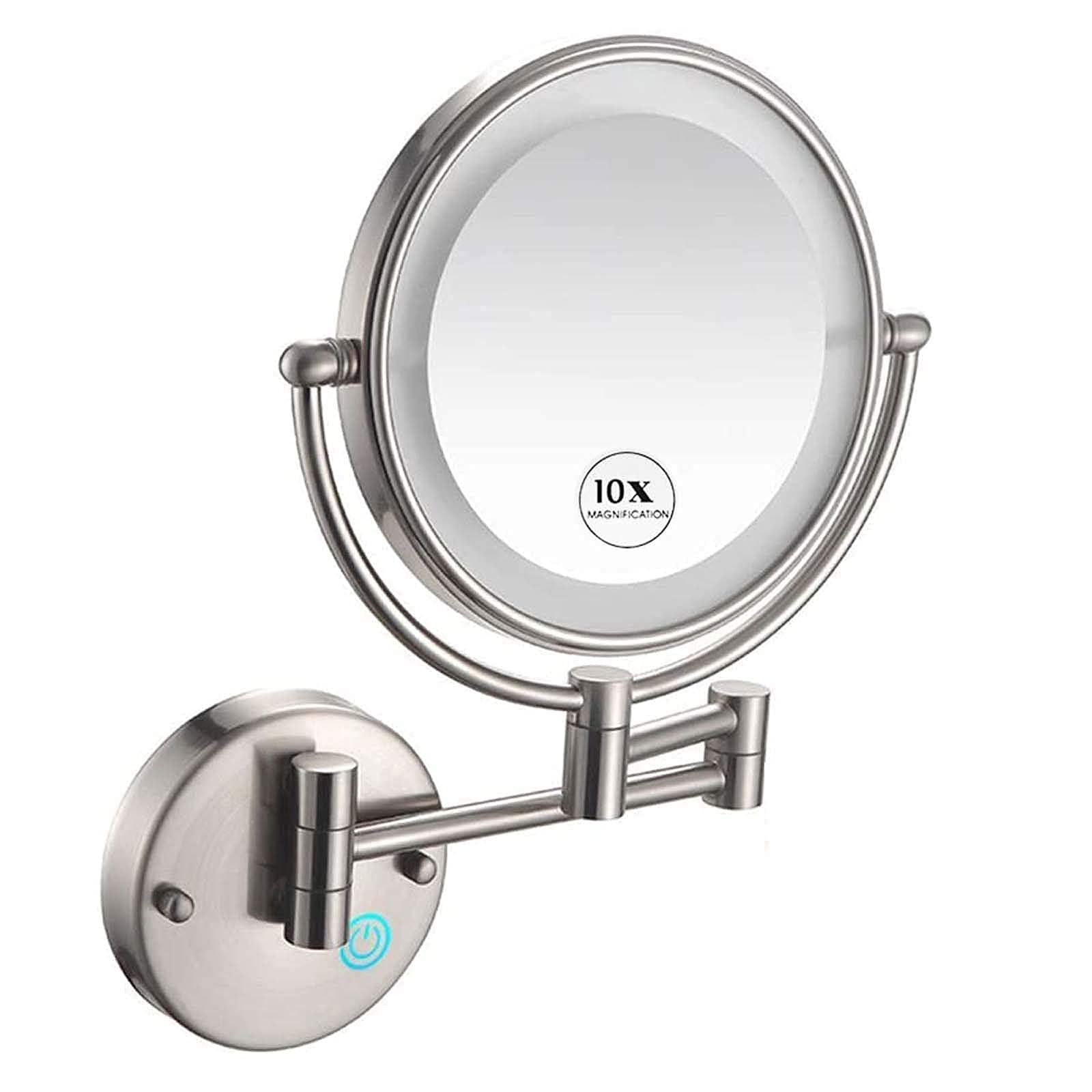 Miroir de maquillage mural grossissement 10X double face JCAKES nickel brossé