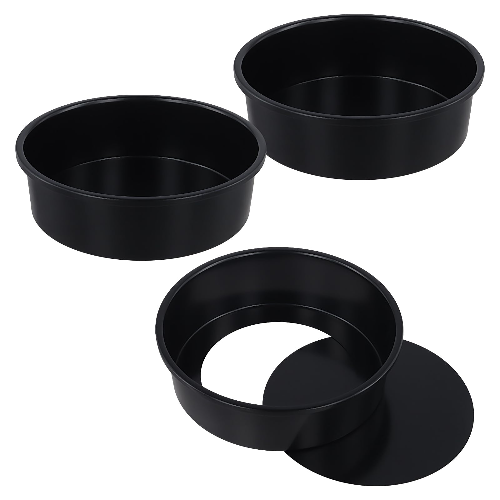 SINJEUN 8 Inch Round Cake Tins Set of 3, Non-Stick Carbon Steel Cake Pan with Removable Bottom, 20cm Loose Base Baking Tin, Birthday, Wedding, Christmas(Black)