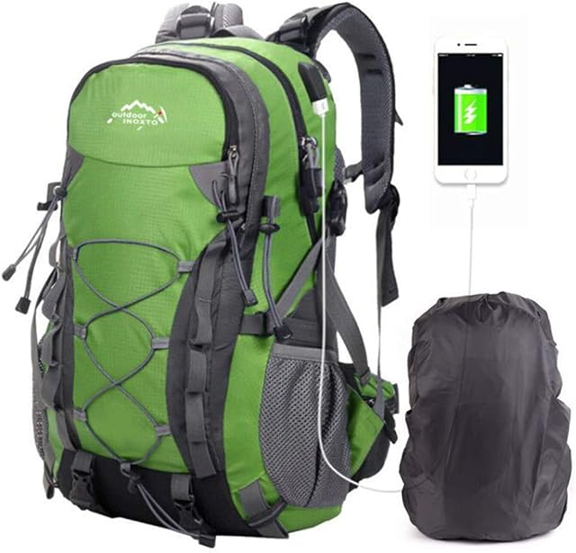 A AM SeaBlue Hiking Backpack 40L Trekking Rucksack For Mens Women Mountaineering Travel Outdoor Waterproof Large Capacity USB Laptop Bag For Climbing Camping Hunting Skiing with Rain Cover