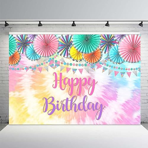 MEHOFOND Telón de fondo de fotos de cumpleaños con diseño de teñido anudado, decoración de fiesta mexicana para niñas, decoración de fiesta de