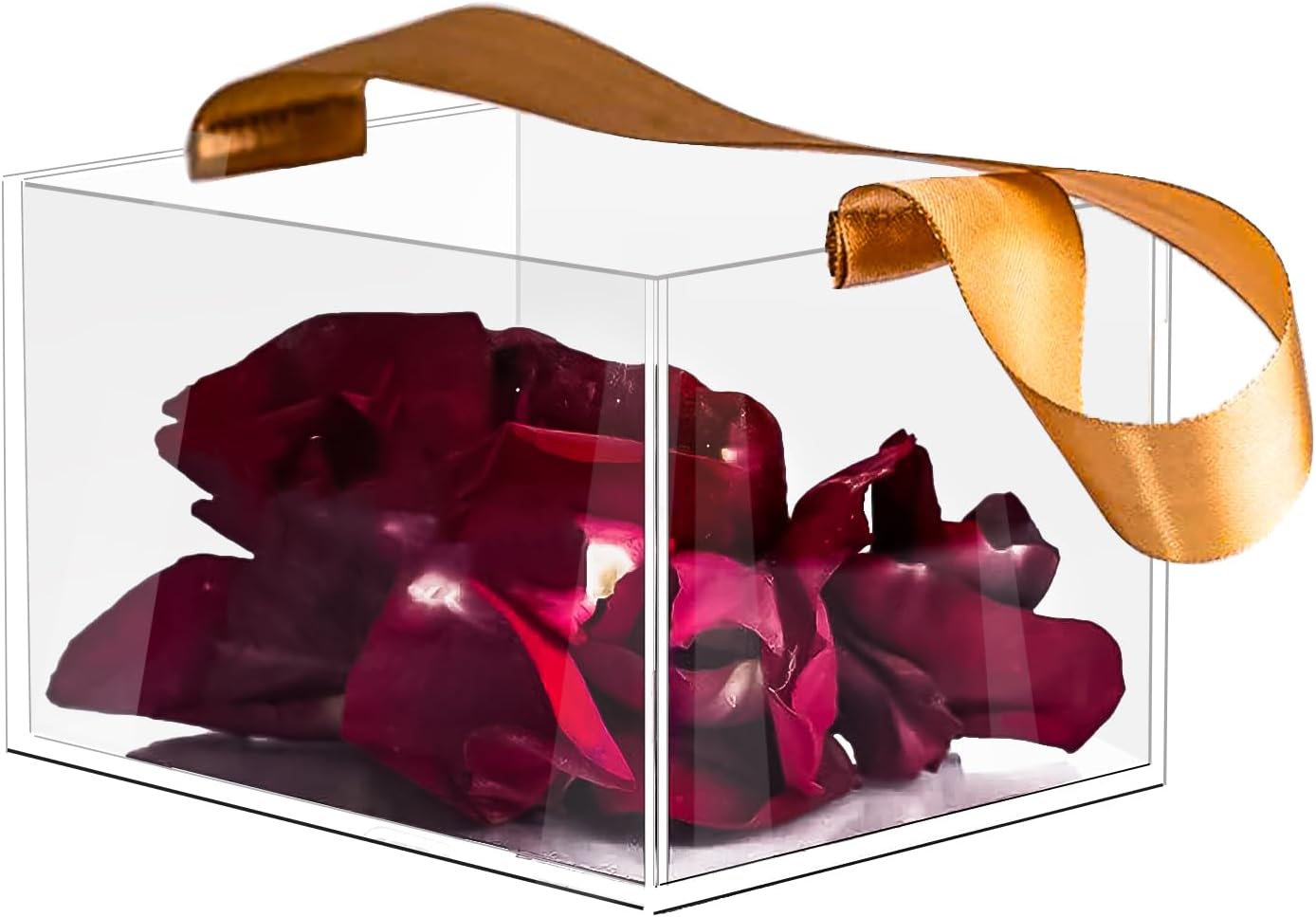 Pahdecor Cesta de boda para niña de flores, cesta de flores con cinta dorada, caja de acrílico transparente para confeti (transparente)