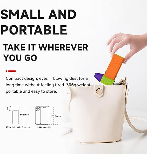 Miniatura 5 de Plumero de aire eléctrico  Plumero de aire comprimido de 130,000 rpm, soplador de secado a chorro ajustable de 3 engranajes, lata reutilizable para