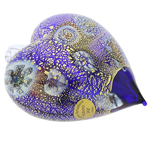 Glass Of Venice Murano Glass Heart Christmas Ornament Millefiori Blue And Gold. Blown Glass Christmas Ornament For Holiday Decor, Italian Handmade #TOP2