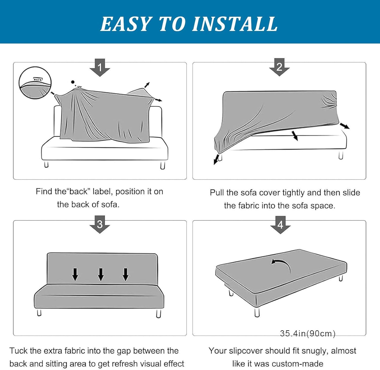 Velvet Armless Sofa Cover Folding Futon Covers Full Size Sofa Bed Slipcover Furniture Protector for Living Room Black