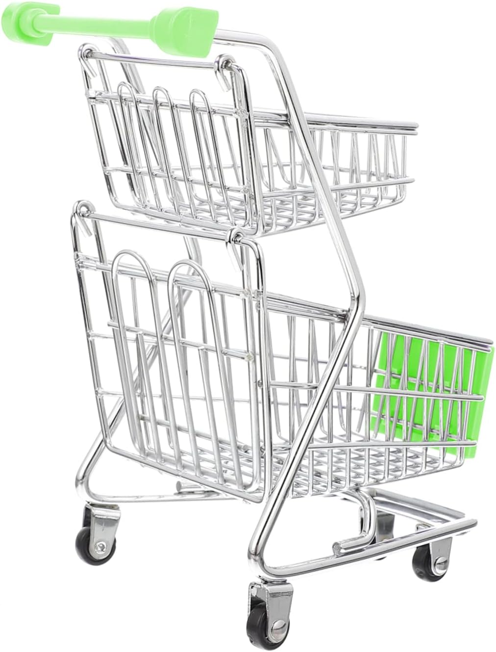 Mini Green Shopping Cart - Double Layer Alloy & Abs Tiny Supermarket Trolley for Home Decor, Office, Parties