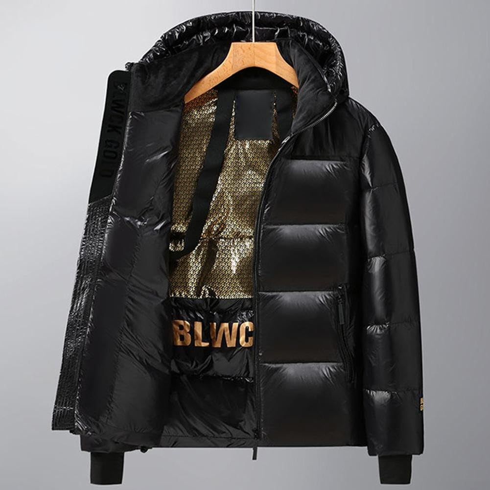 SPORTARC Piumino corto con cappuccio nero oro unisex, spesso caldo cappotto di coppia invernale pane all'aperto, stile piumino uomo donna stesso design