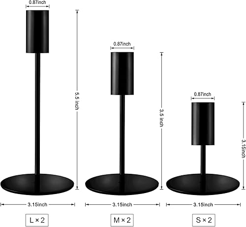 Miniatura 2 de Portavelas cónicos negro mate, juego de 6 portavelas cónicos, soportes de metal para velas, modernos portavelas decorativos para certerpieces de