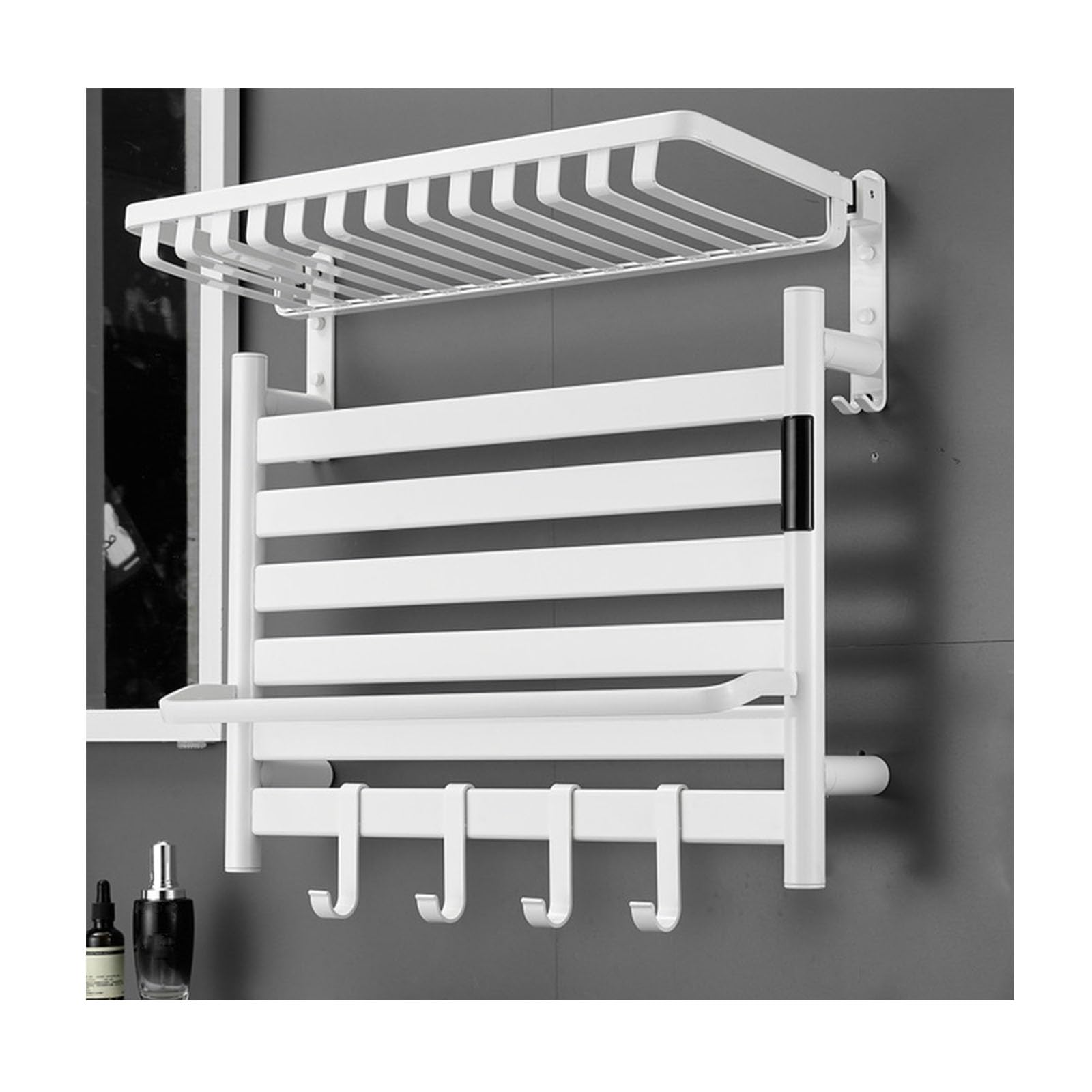 Sèche-serviettes mural alu blanc minuterie chauffage salle de bain étagère supérieure design