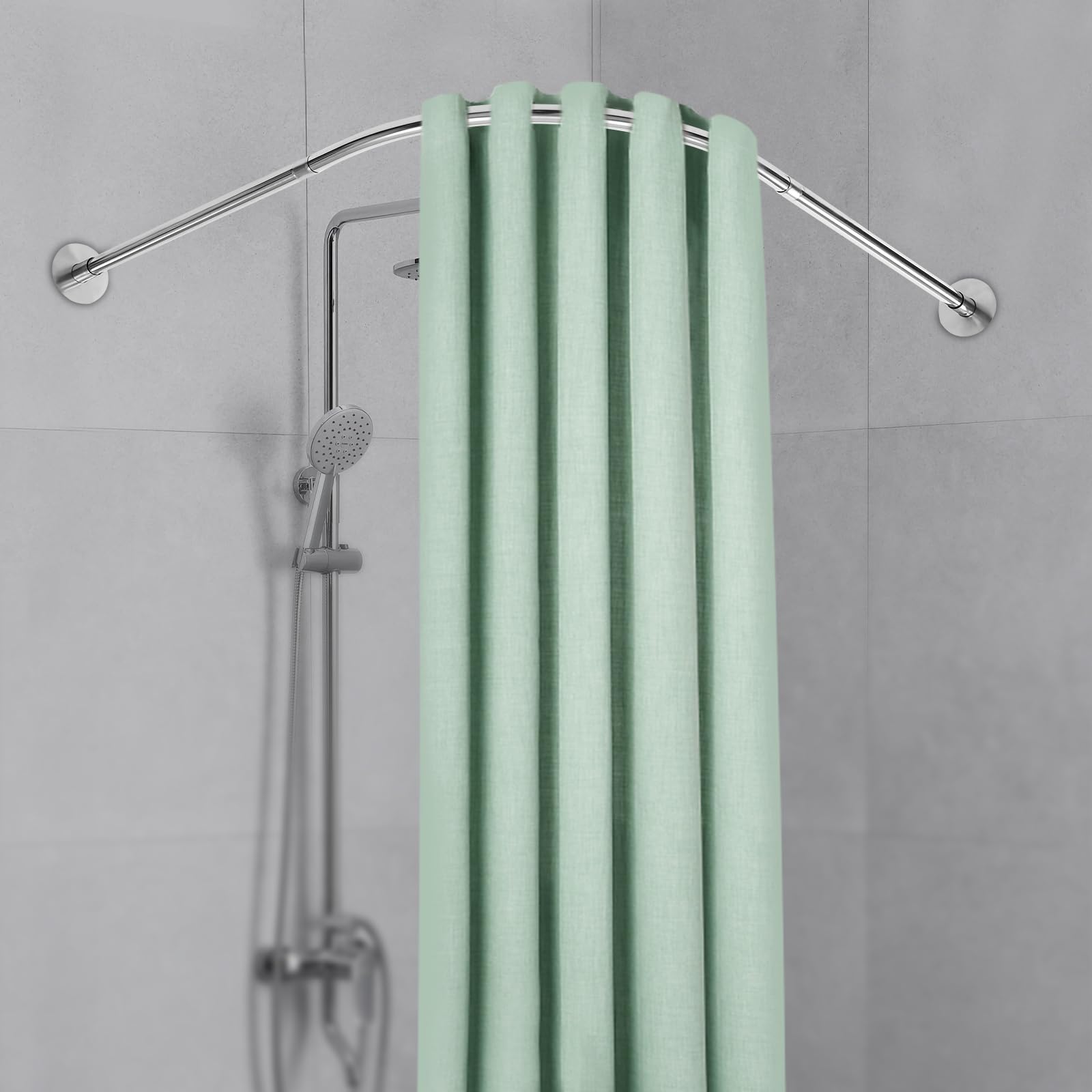 Barra de cortina de ducha en forma de L, barra de ducha ajustable, 90-130 x 90-130 cm, barra de ángulo de cortina de ducha de acero inoxidable 201 para bañeras, inodoros, baños, hoteles (plata)