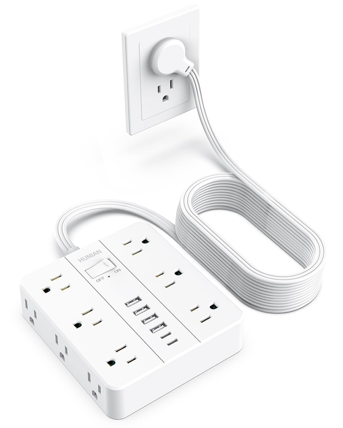 Extension Cord Power Strip, HUNIAN 20Ft Flat Plug Extension Cord