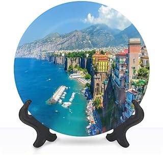 Decorative Ceramic Plates for Display with Stand, 8" aerial view sorrento italy water city pictures royalty Dinner Plate for Wall Hanging Tabletop Decor Home Housewarming Gifts