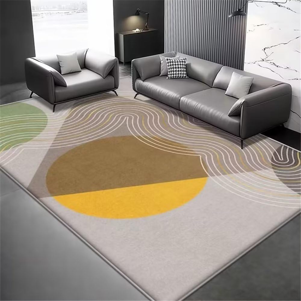 Tapis antidérapant jaune géométrique 200X250Cm pour grand salon