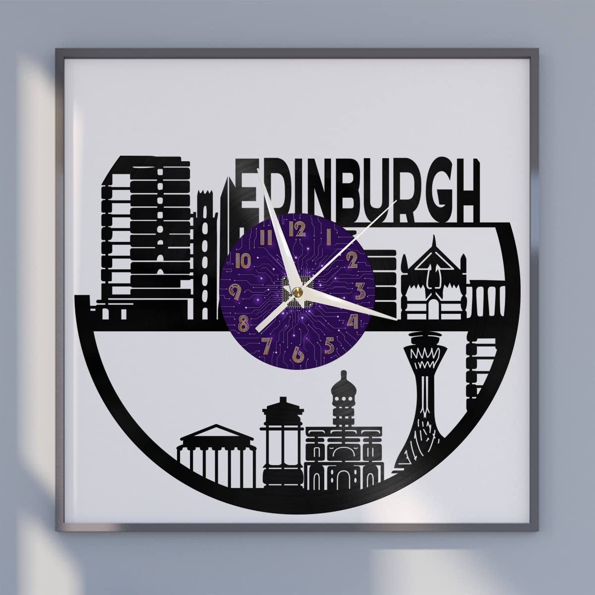 Horloge murale en vinyle d'Édimbourg idée cadeau originale sans tic-tac à piles