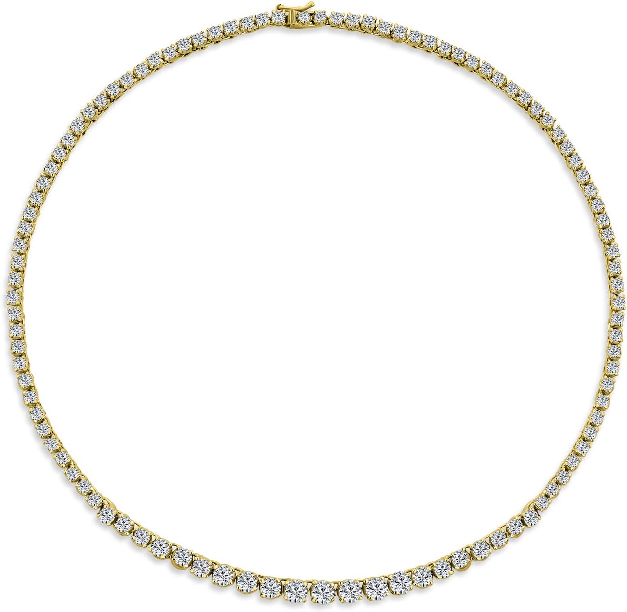 Bling Jewelry Classic Traditional Bridal Cubic Zirconia Graduated AAA CZ Round Prong Set Statement Tennis Necklace Collar For Women Wedding Prom 14K Gold Plated