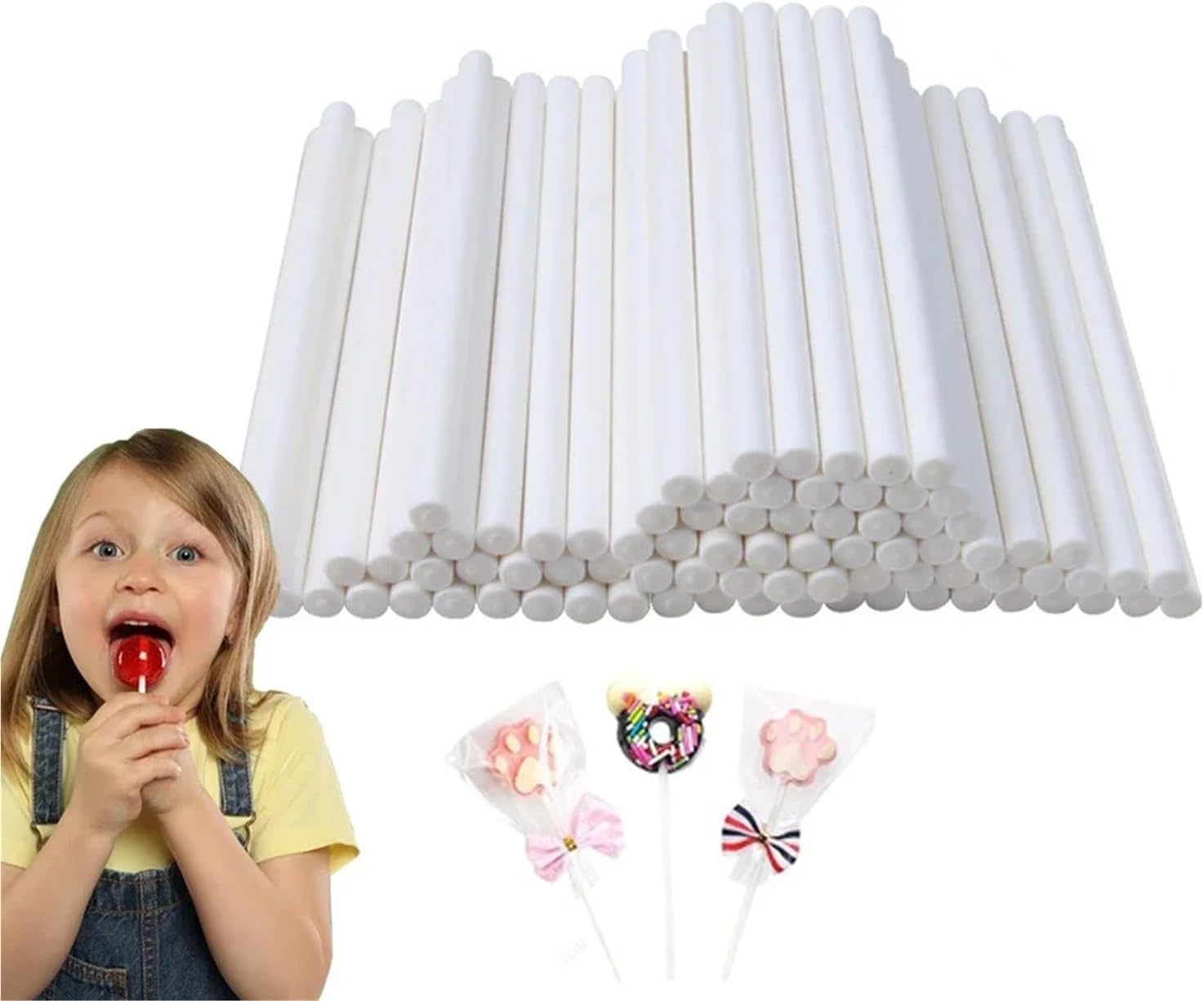 Cake Pop Sticks 1000Pcs White Paper Lollipop Sticks - Solid Core for Parties, Chocolate, Candy, Cake & Sucker Pops(1000pcs 76x30mm)