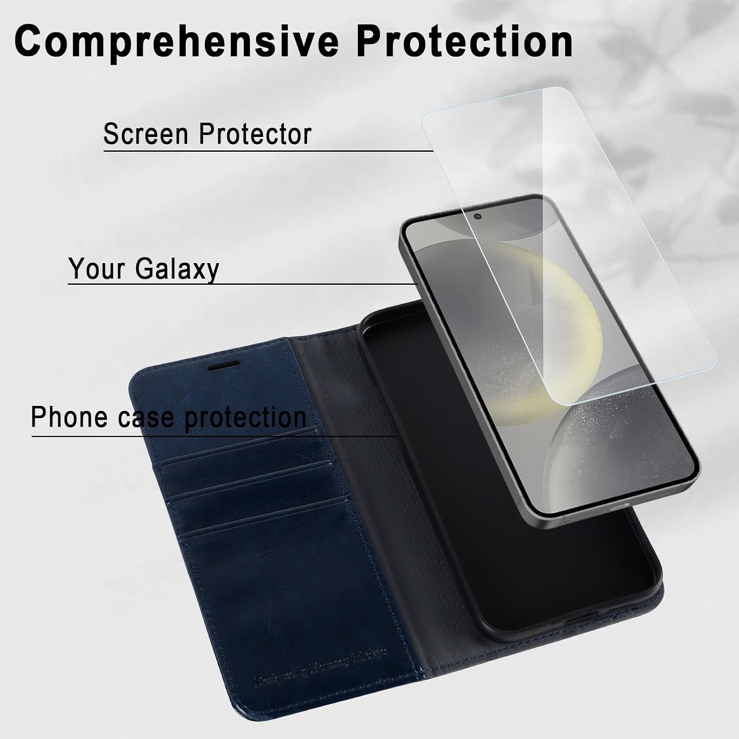 MONASAY Wallet Case Fit for Samsung Galaxy S24+ Plus 5G, [Lens & Glass Screen Protector Included] [RFID Blocking] Flip Folio Leather Cell Phone Cover with Credit Card Holder，6.7 inch, Blue