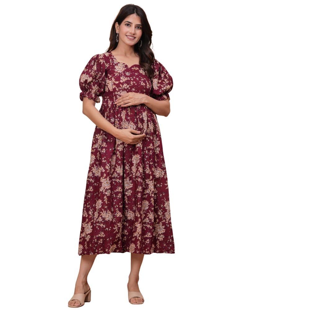 Women's Cotton Floral(Maroon) Printed Anarkali Maternity Feeding Kurti Nursing Kurti, Comfortable & Soft Maternity Wear-picture-57
