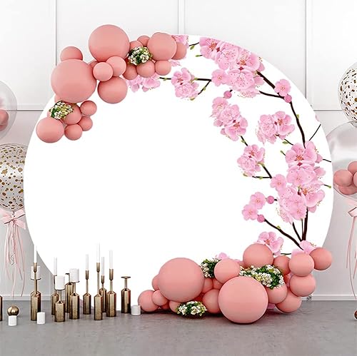 Miniatura 8 de Leyiyi Cubierta de fondo redonda de flores de cerezo romántica de 6.5 x 6.5 pies, fondo de fotografía floral rosa, decoración del día de San