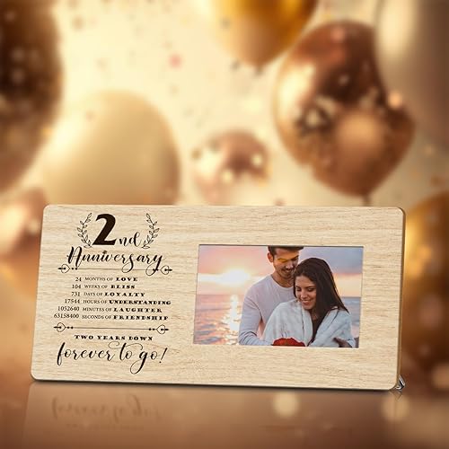 Miniatura 6 de Marco de fotos de aniversario de 2 años para él, su novio, novia, regalos románticos de matrimonio para parejas, marcos de fotos rústicos,