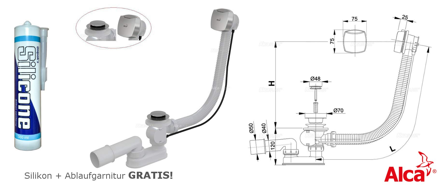 ECOLAM Duschbadewanne Set Badewanne + Badewannenabtrennung Duschwand Eckbadewanne Integra 170x75 cm LINKS Acryl weiß + Schürze Ablaufgarnitur Ab- und Überlauf Automatik Füße Silikon raumsparend