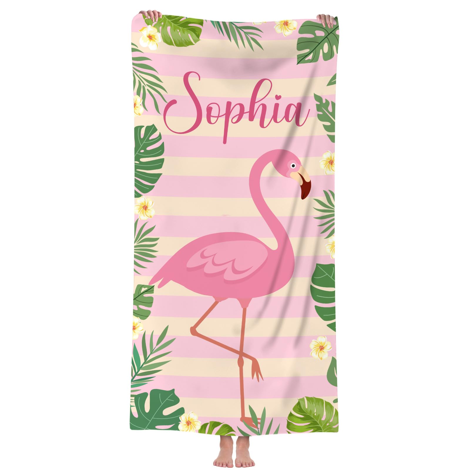 Solutra Personalised Beach Towel Gifts, Quick Dry Beach Towels for Adults Kids, Customised Name Microfibre Bath Towel Large Lightweight Swim Gym Travel Towel (Flamingos)