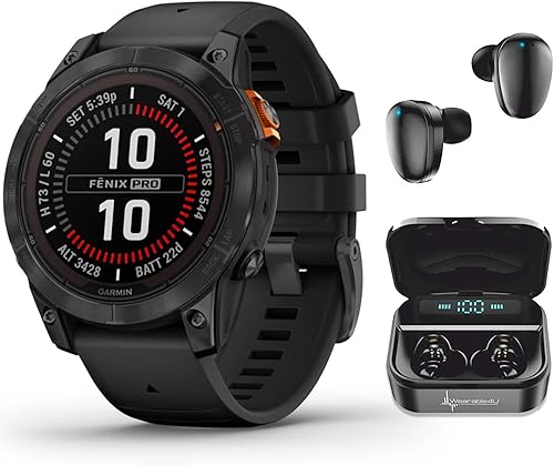 Wearable4U Garmin Fenix 7 Pro Solar Multisport GPS 1.850 in Smartwatch, linterna incorporada, paquete de auriculares negros y negros