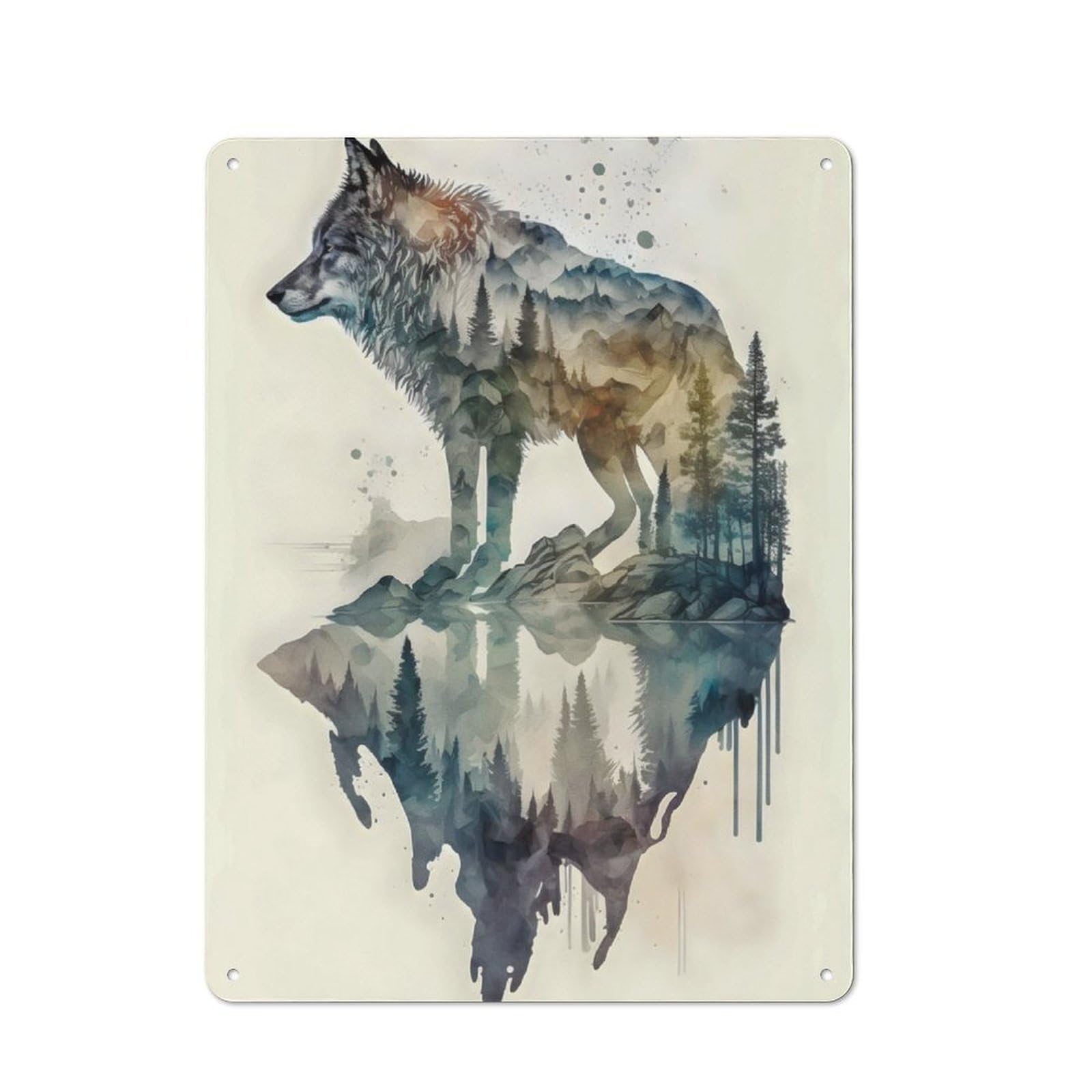 Junmoney Wolf Abstract Tin Sign 40X30cm For Workshop Wall, Rustic Wall Decor, Suited To Workshop Decor Fans
