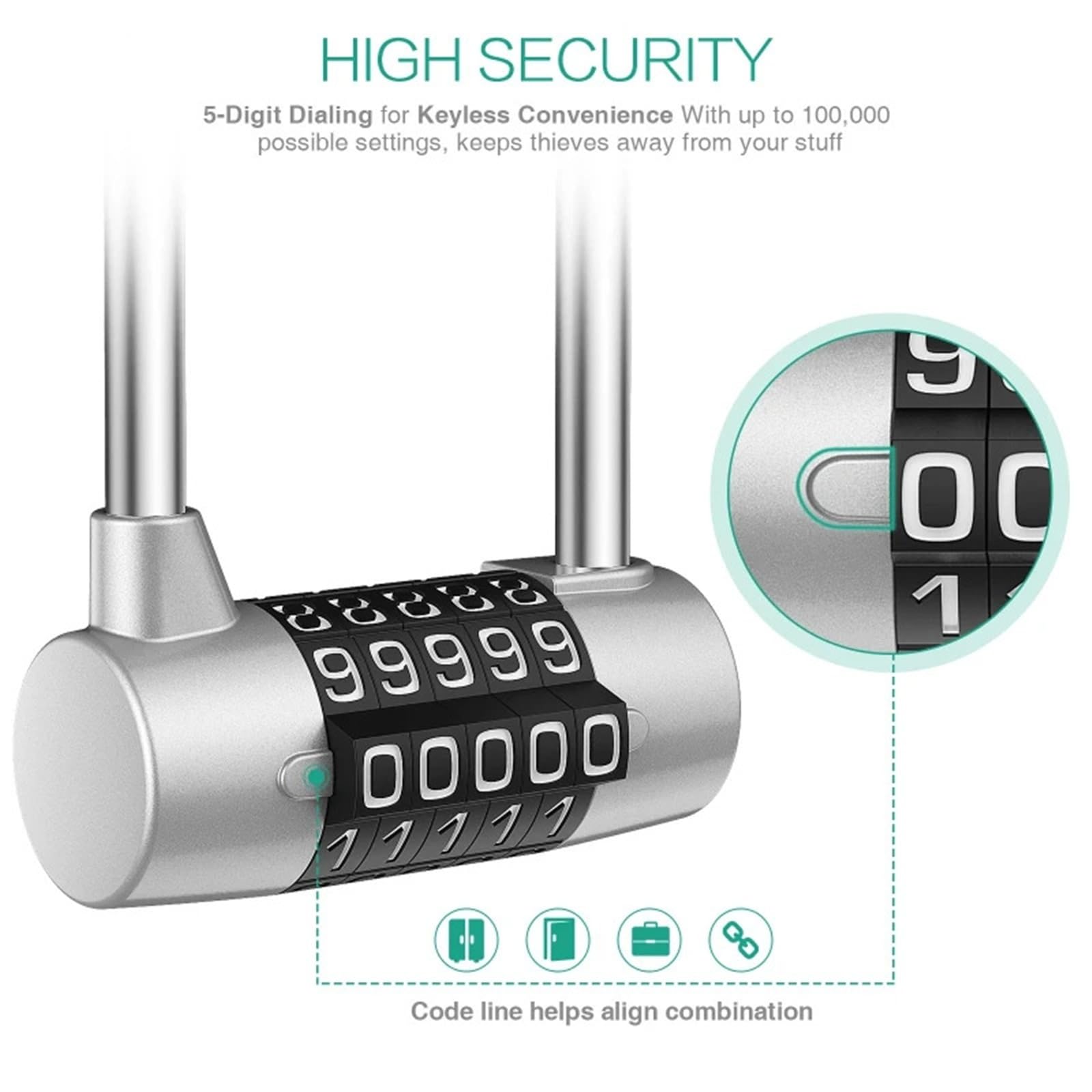Vorhängeschloss 5 Digit Combination Padlock | 4.65 Inch Long Shackle Resettable Lengthened Gym Lock Waterproof(Blue)