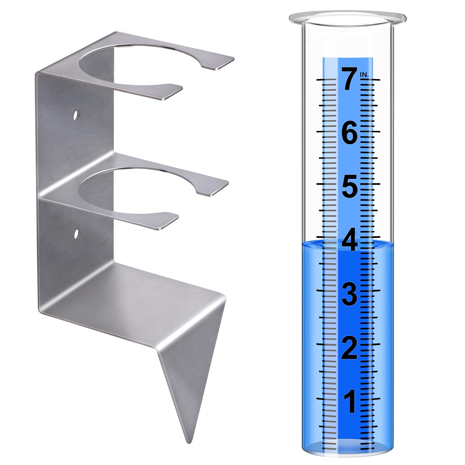 Timenued Rain Gauge Outdoor,7" Rain Gauges Outdoors Best Rated with Stainless Steel Rack Holder,Freeze Proof Plastic Large Guage for Yard Garden Fence Lawn Farm