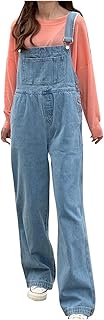 2025 - Mono de mezclilla con botones de color liso para mujer con tirantes para los hombros Vestidos de mujer Festivo, azul claro, XXL