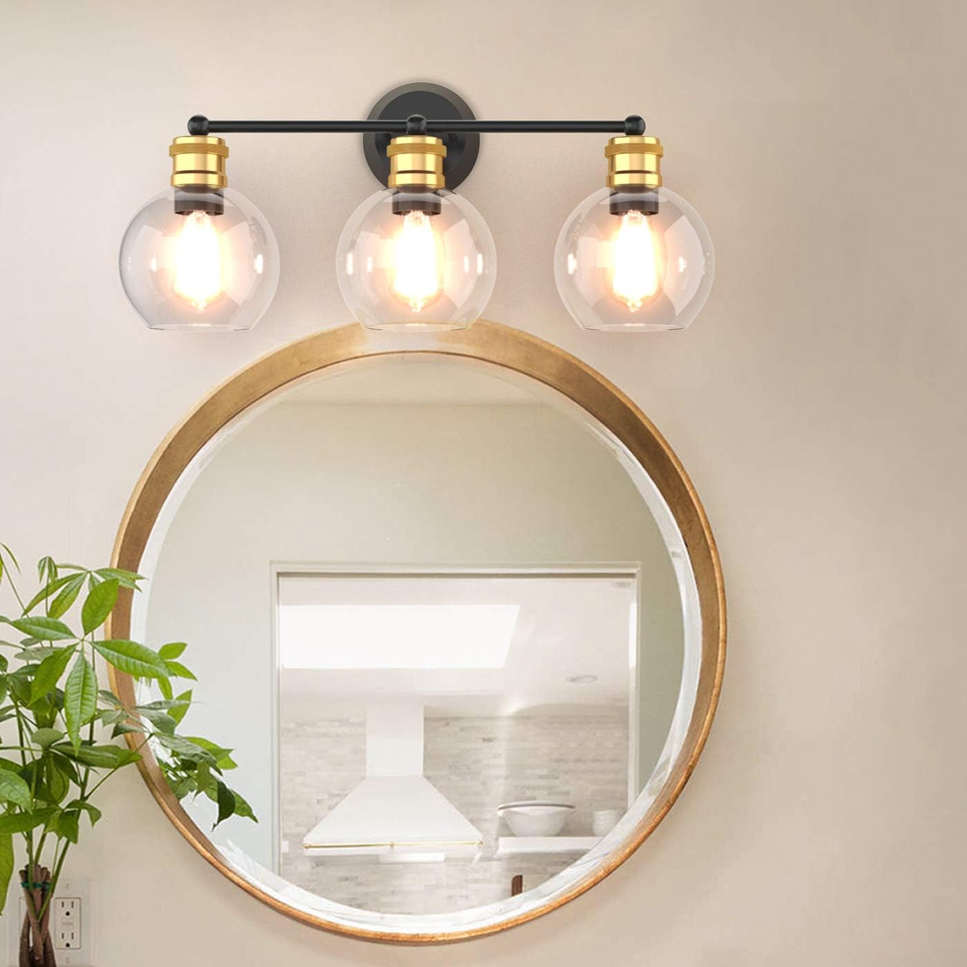 Tangkula Vintage 3 Light Vanity Wall Light, Bubbled Glass Wall Sconce, Industrial Bathroom Vanity Light with Globe Glass Shade, Wall Lamp Fixtures for Bathroom Hallway Living Room Bedroom (3-Light)