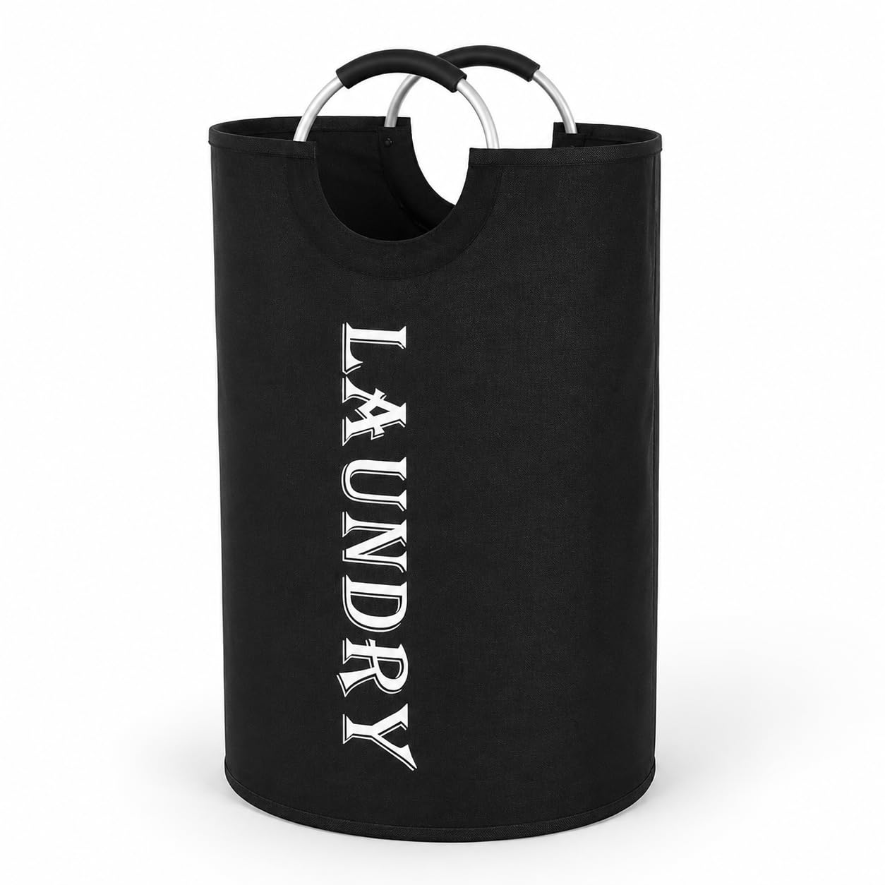 90L Large Laundry Basket Bag, Collapsible Tall Hamper, Black | Waterproof Foldable Laundry Bag with Padded Handles | Freestanding Clothes Storage Bin for Dorm, Bedroom & Bathroom-image-1