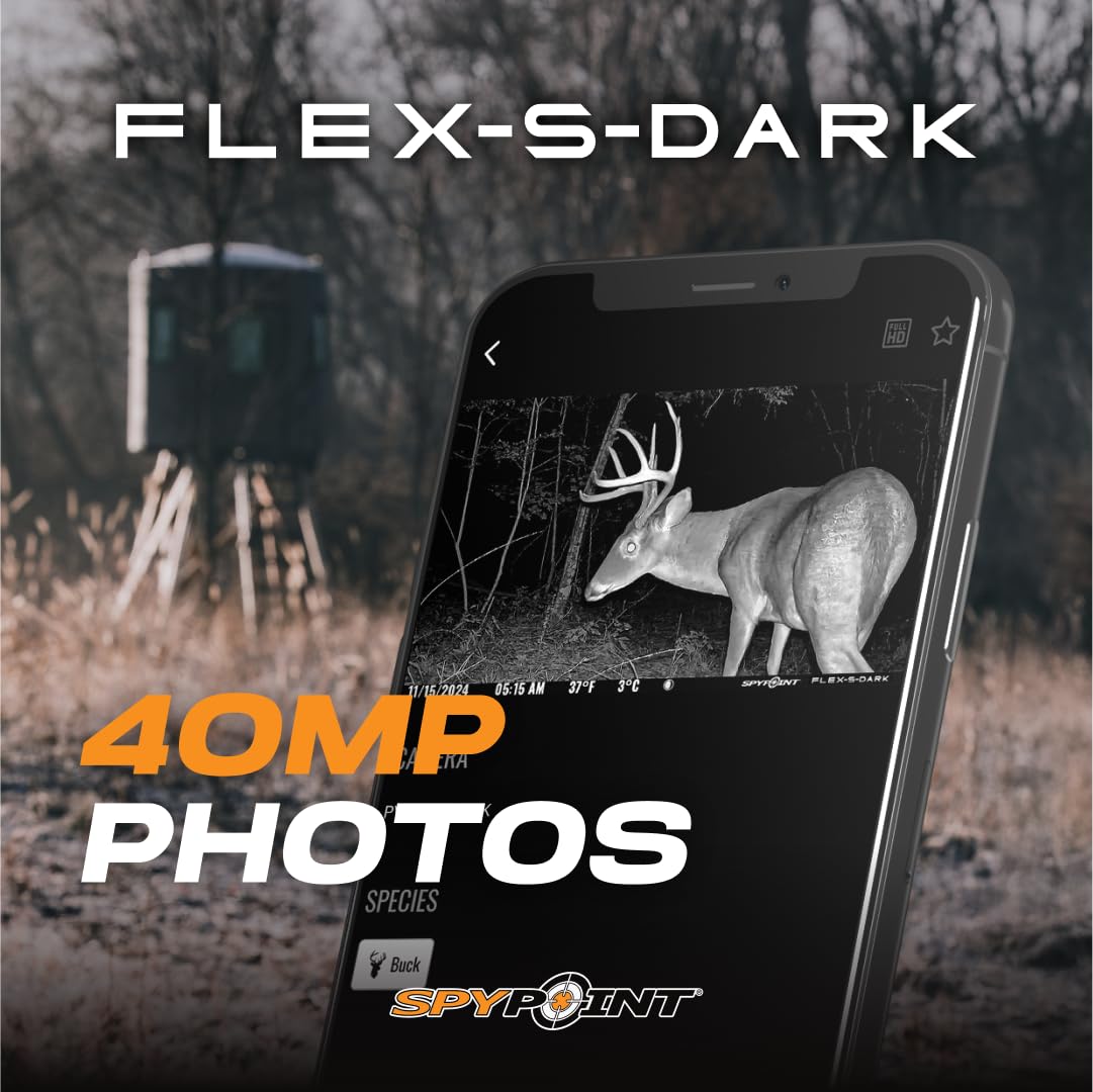 SPYPOINT Flex-S-Dark Solar Cellular Trail Camera – Built-in Solar Panel, 40MP Photos, 1080p Videos + Sound, No-Glow Game Camera, Night Vision, Motion Activated Trail Cam