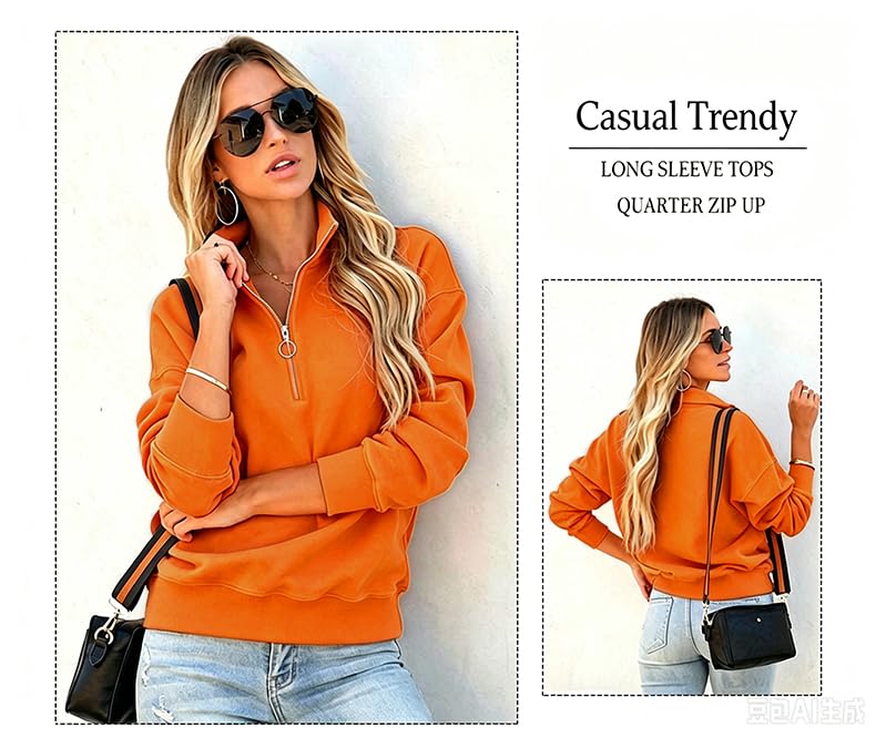 Image of NEYOUQE Womens Fall Winter Fashion Sweatshirts Quarter Zip up pullover Polo sweatshirt women casual trendy crewneck tops