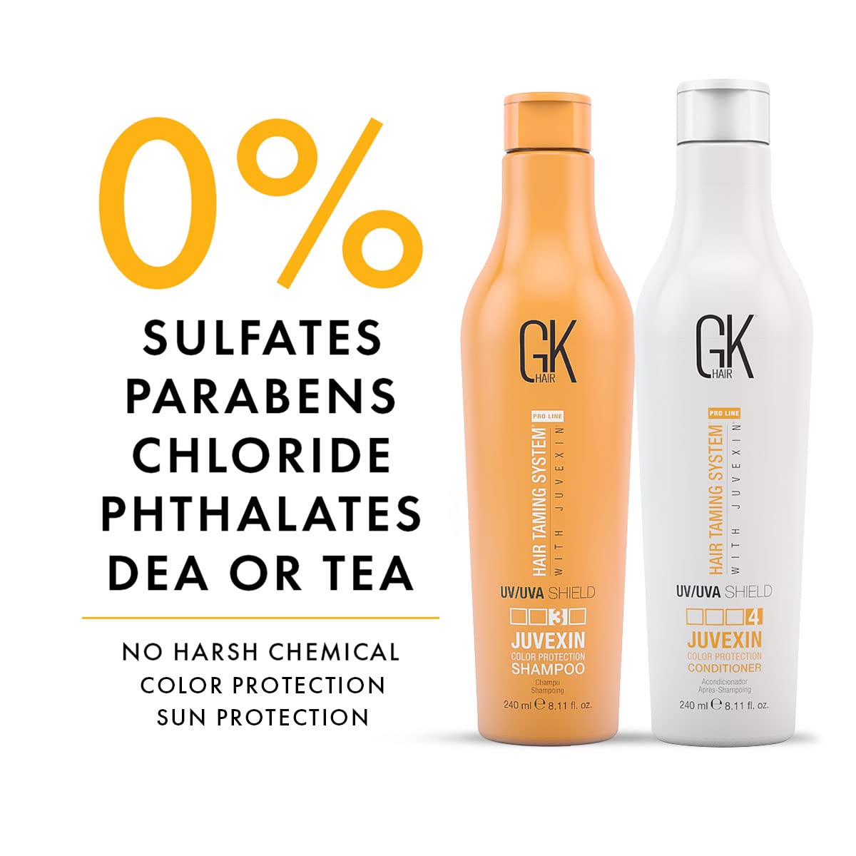 GK Hair Global Keratin UV Color Shield Shampoo And Conditioner 240 ml - Deep Cleansing Color & Sun Heat Protection For Color Treated Dry Damage Frizzy Hair - Sulfate And Paraben Free