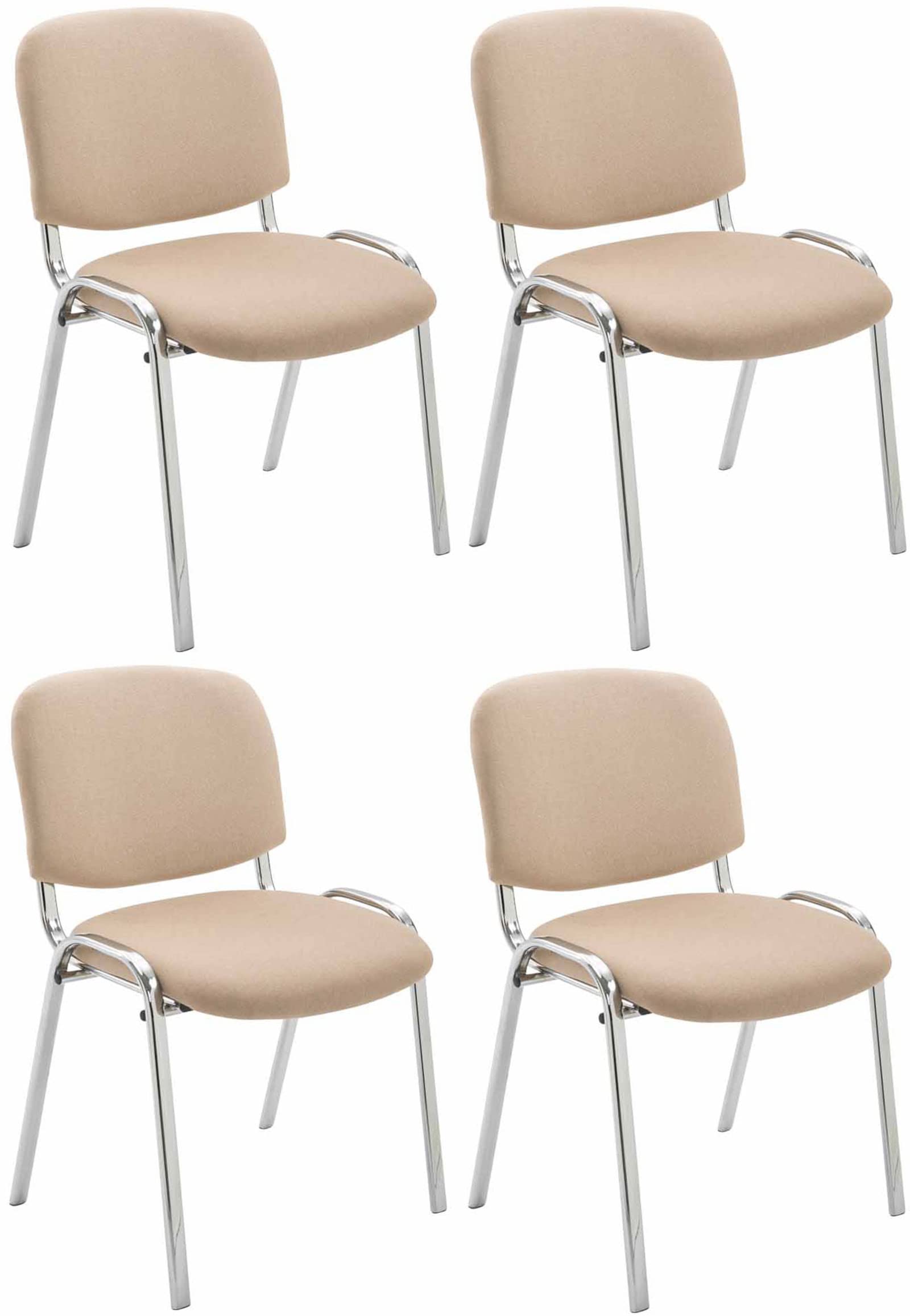 Juego de 4 Sillas Confidente Ken Chrom Tapizadas en Tela Apilables, Crema