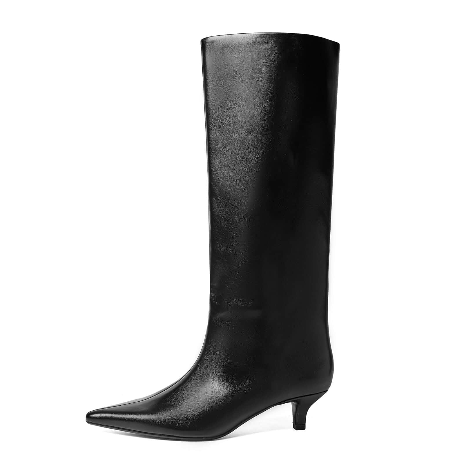 Marravosse Women's Knee High Boots Kitten Heel Pointed Toe Pull on Tall Boots for Women